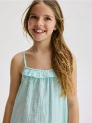 Muślinowa sukienka na ramiączkach - jasnoturkusowy. Niebieskie sukienki dziewczęce Reserved, bez wzorów, z bawełny, bez ramiączek. Za 69.99 zł.