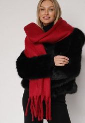 Bordowy Szalik z Frędzlami Owedarria. Czerwone szaliki i kominy damskie Born2be, bez wzorów, z dresówki. Za 44.99 zł.