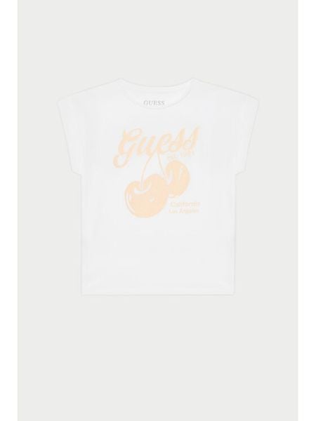 Guess T-Shirt J5GI00 K6YW4 Biały Regular Fit. Białe koszulki dziewczęce Guess, z aplikacjami, z bawełny, bez ramiączek. Za 59.99 zł.