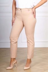 Eleganckie beżowe spodnie cygaretki Inez XXL OVERSIZE. Brązowe spodnie materiałowe damskie Moda Size Plus Iwanek, bez wzorów, z bawełny, biznesowe. Za 199.90 zł.