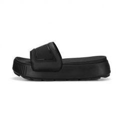 Klapki damskie Puma Karmen Slide. Czarne klapki damskie Puma, bez wzorów, z materiału, bez obcasa. Za 361.00 zł.