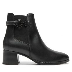 Botki Marco Tozzi. Czarne botki damskie Marco Tozzi, bez obcasa, na słupku, bez zapięcia. Za 379.99 zł.