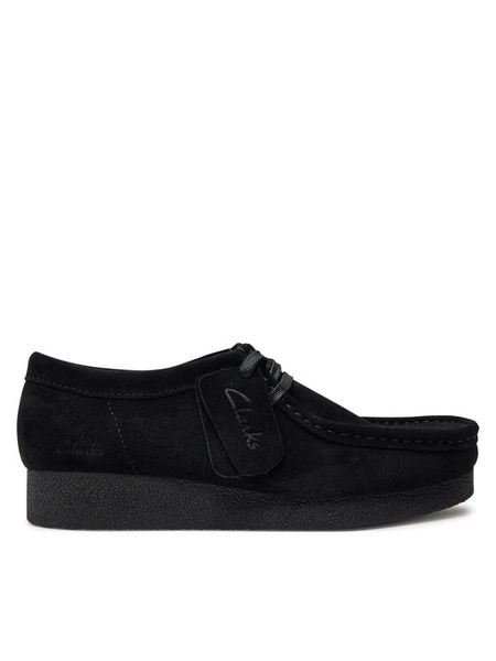 Clarks Półbuty Wallabee Evo Sh 26174746 Czarny. Czarne półbuty damskie Clarks, bez wzorów, ze skóry, bez obcasa, na płaskiej podeszwie. Za 289.99 zł.
