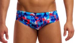 Kąpielówki męskie Funky Trunks Messy Messy Messy - slipy. Niebieskie kąpielówki męskie FUNKY TRUNKS, m, bez wzorów, z elastanu, do pływania. Za 139.00 zł.
