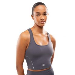 Damski sportowy stanik do biegania Siroko Angkor Dark Gray. Szare biustonosze sportowe damskie SIROKO, bez wzorów, z materiału. W wyprzedaży za 84.00 zł.