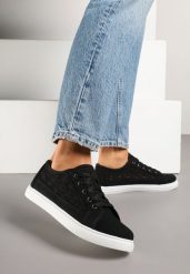 Czarne Trampki Tenisówki z Ażurowym Wzorem Zenimi. Czarne trampki i tenisówki damskie Born2be, w ażurowe wzory, z jeansu. Za 49.99 zł.