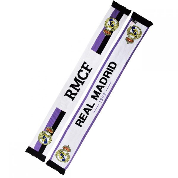 Real Madryt szalik kibica dwustronny Double Knitted Scarf wielokolorowy. Białe szaliki i kominy damskie Real Madrid, bez wzorów, z materiału. Za 117.96 zł.