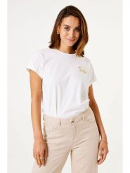 Garcia Koszulka w kolorze białym rozmiar: M. Białe bluzki damskie Garcia, m, z aplikacjami, z bawełny, bez kołnierzyka, bez ramiączek. Za 78.28 zł.