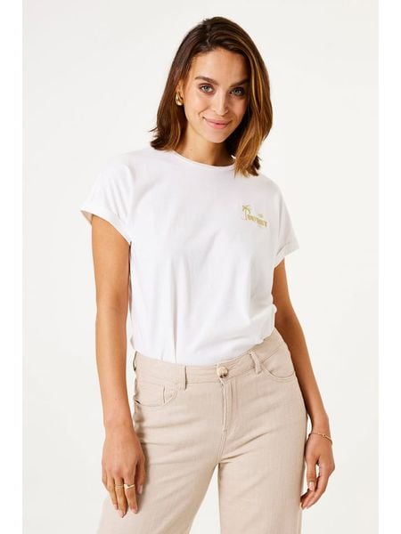 Garcia Koszulka w kolorze białym rozmiar: M. Białe bluzki damskie Garcia, m, z aplikacjami, z bawełny, bez kołnierzyka, bez ramiączek. Za 78.28 zł.