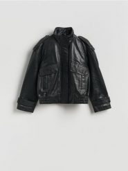 Skórzana kurtka biker - czarny. Czarne kurtki damskie Reserved, l, bez wzorów, ze skóry, bez kaptura. Za 599.99 zł.