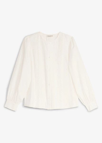 Bluzka z popeliny o przyjemnej w dotyku fakturze. Białe bluzki damskie bonprix, bez wzorów, eleganckie, bez kołnierzyka, bez ramiączek. Za 89.99 zł.