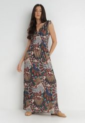 Ciemnozielona Sukienka Zarena. Zielone sukienki damskie Born2be, na imprezę, l, bez wzorów, boho, bez kołnierzyka, bez ramiączek, maxi, kopertowe. Za 69.99 zł.