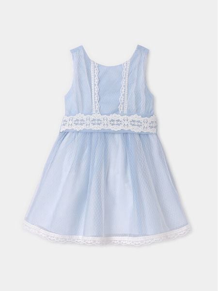 Abel & Lula Sukienka elegancka 5029 Błękitny Regular Fit. Niebieskie sukienki dziewczęce Abel & Lula, bez wzorów, z syntetyku, eleganckie, bez ramiączek. Za 259.99 zł.