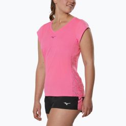 Koszulka do biegania damska Mizuno Aero Tee. Czerwone t-shirty damskie Mizuno, bez wzorów, bez kołnierzyka. Za 119.99 zł.