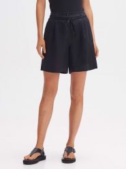 OPUS Lniane szorty w kolorze czarnym rozmiar: 42. Czarne szorty damskie Opus, bez wzorów, ze lnu, z podwyższonym stanem. Za 127.65 zł.