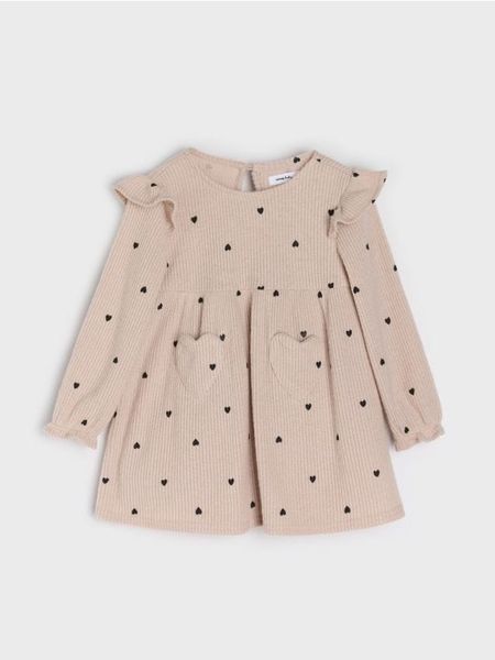Prążkowana sukienka babydoll - beżowy. Brązowe sukienki dziewczęce Sinsay, bez wzorów, prążkowane, bez ramiączek. Za 25.99 zł.