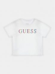 Guess T-Shirt J4RI33 K8VA3 Biały Boxy Fit. Białe koszulki dziewczęce Guess, z aplikacjami, z bawełny, bez ramiączek. Za 109.99 zł.