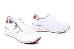 RIEKER REMONTE D0T04-80 white combiantion, półbuty damskie. Białe półbuty damskie Rieker Remonte, bez wzorów, ze skóry, bez obcasa, na koturnie. Za 419.90 zł.