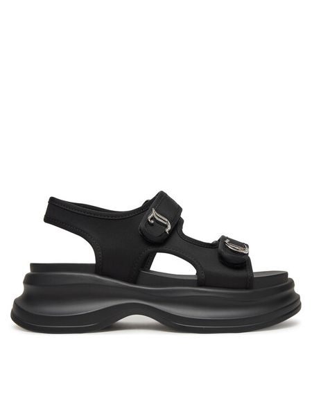 Juicy Couture Sandały WSS21516-01 Czarny. Czarne sandały damskie Juicy Couture, bez wzorów, z materiału, bez obcasa, na płaskiej podeszwie. Za 249.99 zł.