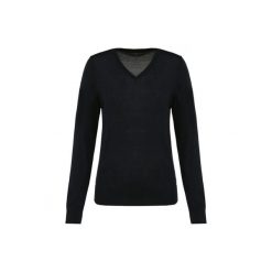 Damski sweter z merynosów z dekoltem v-neck Kariban Premium. Czarne swetry klasyczne damskie KARIBAN, na zimę, z wełny, bez kołnierzyka. Za 297.00 zł.