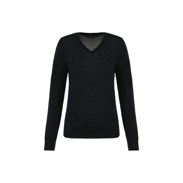 Damski sweter z merynosów z dekoltem v-neck Kariban Premium. Czarne swetry klasyczne damskie KARIBAN, na zimę, z wełny, bez kołnierzyka. Za 297.00 zł.