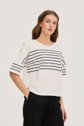 Bluza w paski biała. Białe bluzy bez kaptura damskie MOODO, l, z bawełny. Za 99.99 zł.