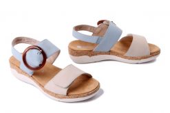 RIEKER REMONTE R6853-12 blue combination, sandały damskie. Brązowe sandały damskie Rieker Remonte, bez wzorów, ze skóry, bez obcasa, na obcasie. Za 287.92 zł.