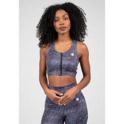 Biustonosz sportowy damski Camilla Zip-Front. Niebieskie biustonosze sportowe damskie GORILLA WEAR, bez wzorów. Za 191.00 zł.