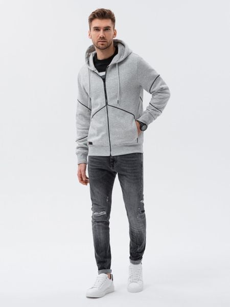 Bluza męska rozpinana z kapturem - szary melanż V5. Szare bluzy z kapturem męskie Ombre Clothing, m, z bawełny. W wyprzedaży za 89.99 zł.