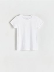 Bawełniany t-shirt - biały. Białe koszulki dziewczęce Reserved, s, bez wzorów, z bawełny, bez ramiączek. Za 19.99 zł.