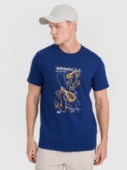 4F T-shirt regular z nadrukiem męski - granatowy M. Niebieskie t-shirty męskie 4f, m, bez wzorów, z bawełny, bez kołnierzyka. Za 69.99 zł.