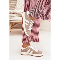 Buty Sportowe Sneakersy Damskie Z Eko Skóry Ciemnobeżowe beżowy. Brązowe buty sportowe na co dzień damskie bez wzorów, ze skóry. Za 130.10 zł.