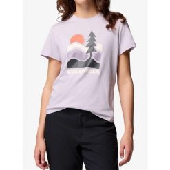 Koszulka damska Columbia Ruby Springs Graphic Fitted S/S. Fioletowe bluzki sportowe damskie Columbia, s, bez kołnierzyka, bez ramiączek. Za 88.19 zł.