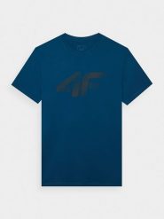 4F T-shirt regular z nadrukiem męski - turkusowy L. Niebieskie t-shirty męskie 4f, l, bez wzorów, z bawełny, bez kołnierzyka. Za 59.99 zł.