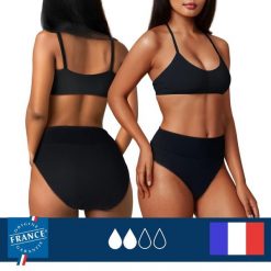 Dół menstruacyjnego stroju kąpielowego nastolatki wysoki stan średnia chłonność. Czarne bikini damskie PLIM UNDERWEAR, bez wzorów. Za 164.99 zł.