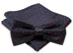 Ciemnogranatowa Mucha - ALTIES - Taka Sama Poszetka, w Czerwono-Granatowe Groszki. Czerwone krawaty i muchy męskie Alties, bez wzorów, eleganckie. Za 54.00 zł.