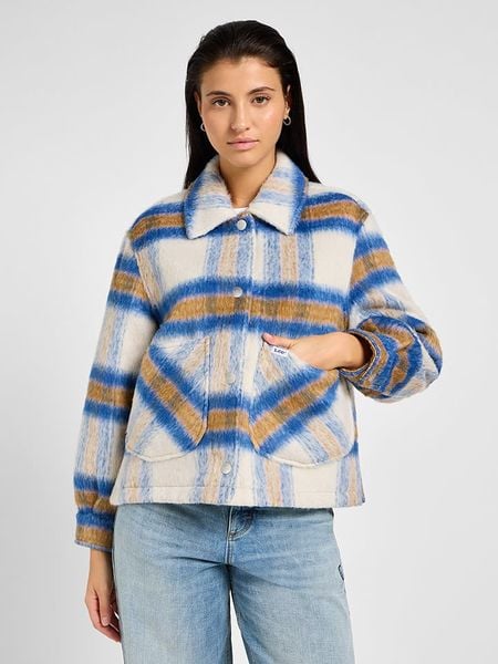 Lee Kurtka koszulowa w kolorze kremowo-niebiesko-musztardowym rozmiar: M. Brązowe kurtki damskie Lee, m, bez wzorów, z wełny, bez kaptura. Za 422.05 zł.