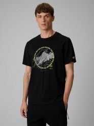 4F T-shirt regular z nadrukiem męski - czarny XL. Czarne t-shirty męskie 4f, m, bez wzorów, z bawełny, bez kołnierzyka. Za 69.99 zł.