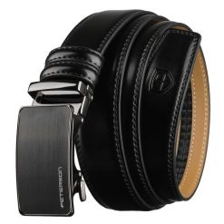 Pasek męski z automatyczną klamrą wykonany ze skóry naturalnej w czarnym kolorze - Peterson. Czarne paski męskie Peterson, bez wzorów, ze skóry, eleganckie. Za 69.99 zł.