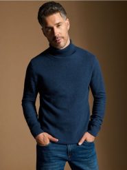 Sweter z golfem - niebieski. Niebieskie swetry męskie Sinsay, l, bez wzorów, bez kołnierzyka. Za 59.99 zł.