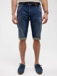 Szorty męskie jeansowe granatowe Conner 438. Niebieskie szorty męskie Big Star, z denimu, bez kołnierzyka. W wyprzedaży za 179.99 zł.