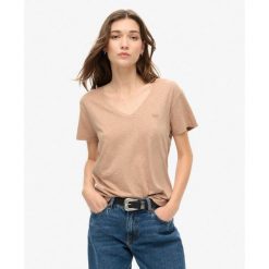 Koszulka z haftem V w slubie. Szare bluzki damskie Superdry., bez wzorów, z bawełny, bez kołnierzyka. W wyprzedaży za 113.15 zł.