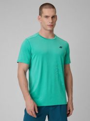 4F Koszulka treningowa regular szybkoschnąca męska - turkusowa 3XL. Niebieskie t-shirty sportowe męskie 4f, m, ze skóry, bez ramiączek, na fitness i siłownię. Za 79.99 zł.