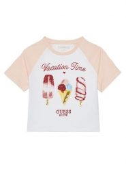 Guess T-Shirt J5GI06 K8HM4 Biały Boxy Fit. Białe koszulki dziewczęce Guess, z aplikacjami, z bawełny, bez ramiączek. Za 79.99 zł.
