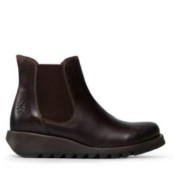 Sztyblety Fly London. Brązowe botki damskie Fly London, bez obcasa, na płaskiej podeszwie, bez zapięcia. Za 499.99 zł.