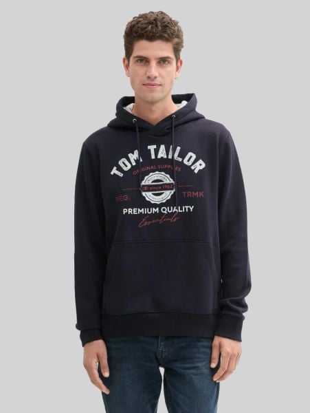 Męska Bluza Tom Tailor Printed Hoodie Sky Captain Blue 1043292 10668. Niebieskie bluzy z kapturem męskie Tom Tailor, m. Za 149.99 zł.