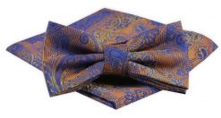 Mucha Męska z Poszetką Alties - Żółte Złotno, Niebieski, Wzór Orientalny. Niebieskie krawaty i muchy męskie Alties, bez wzorów, eleganckie. Za 54.00 zł.