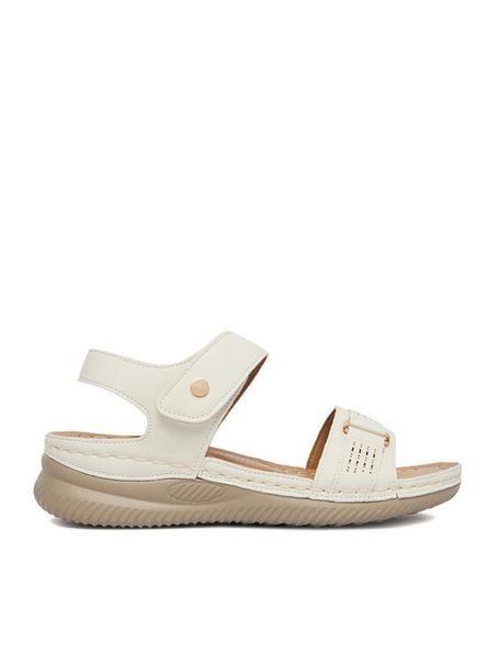 Go Soft Sandały CEO-WYL05010-09 Écru. Białe sandały damskie GO SOFT, bez wzorów, ze skóry, bez obcasa, na koturnie. Za 99.99 zł.