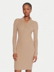 Guess Sukienka codzienna W5BK45 Z0572 Beżowy Slim Fit. Brązowe sukienki damskie Guess, na co dzień, xxl, z aplikacjami, z dzianiny, bez kołnierzyka, bez ramiączek, proste. Za 369.99 zł.