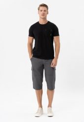 Szorty bojówki z paskiem P-ERGS. Szare szorty męskie Volcano, z bawełny, bez kołnierzyka. Za 169.99 zł.